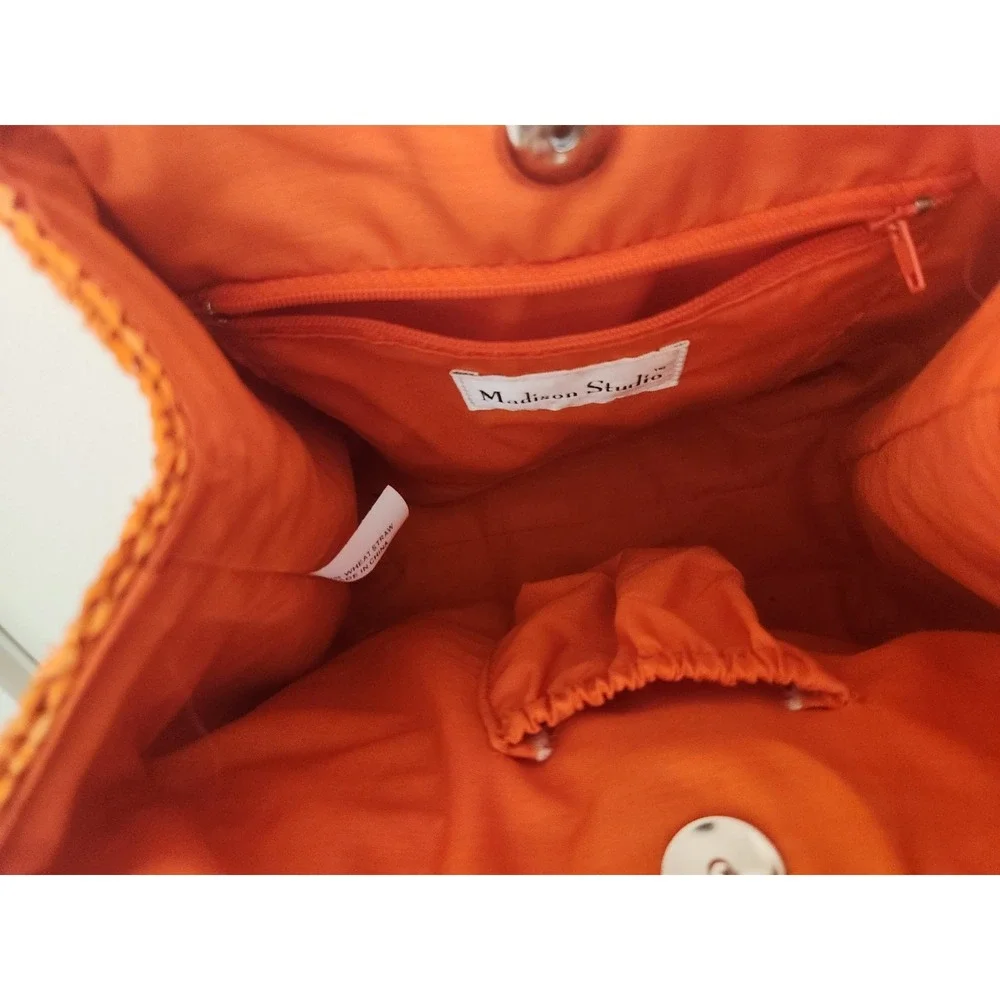 Madison Studio Orange Wheat‎ Straw Summer Beach Bucket Bag Vacation Resortwear